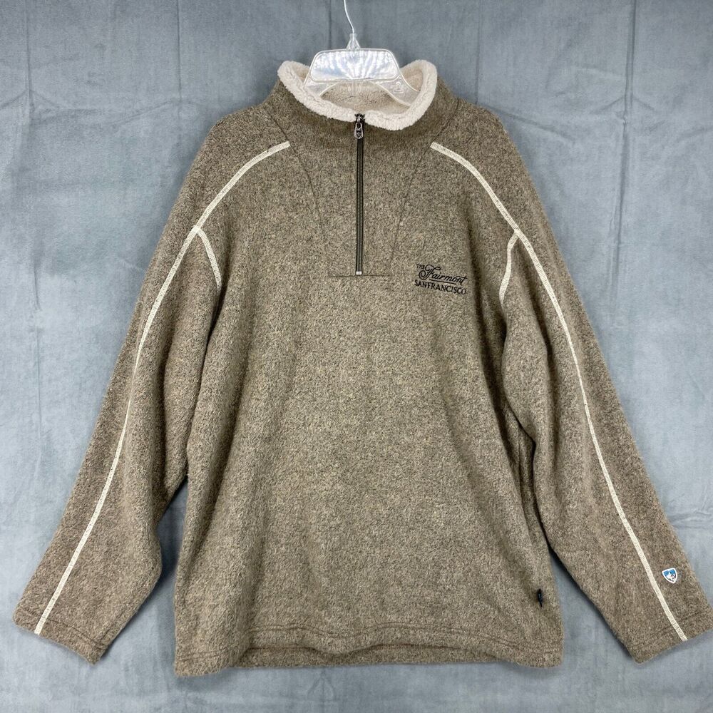 Kuhl Sweater Alfpaca Fleece Mens Large Brown Knit Quarter Zip Outdoors Camping